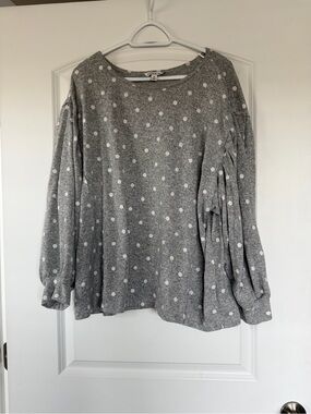 Zac & Rachel Gray Polka Dot Balloon-Sleeve Sweatshirt